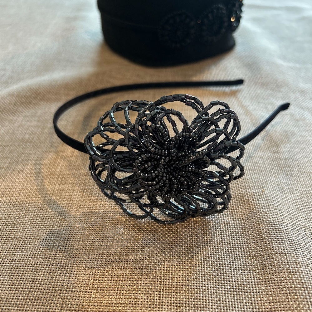 Elegant Black Beaded Headband